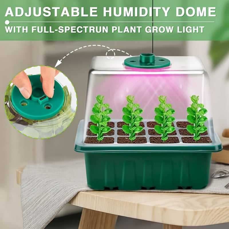 Mini Greenhouse: Kit de Germinação de Sementes com Luz de Crescimento - 2 Conjuntos com Cúpula Ajustável e 8 LEDs de Espectro Completo Ricaly