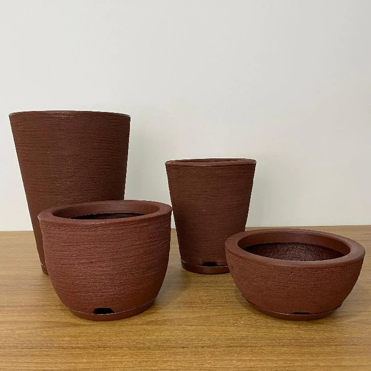 Kit 4 Textured Pots Plant Flower Polyethylene Round Column N1 N2 + Bowl N1 + Bowl N1 with Plate