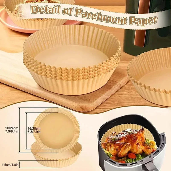Air Fryer Parchment Paper Liners - 100 Disposable Non-Stick Sheets | Premium Baking Paper