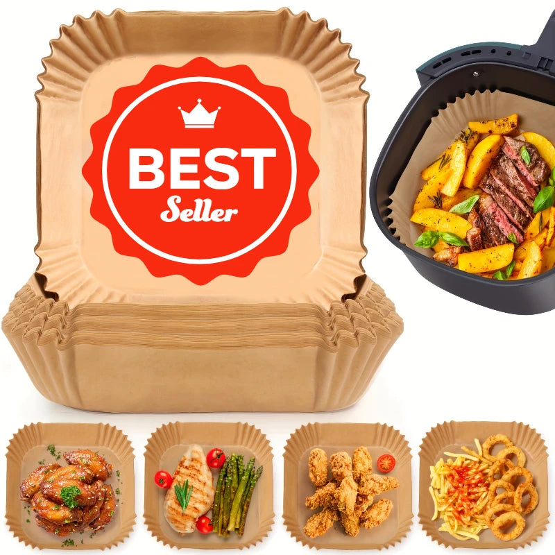 Air Fryer Parchment Paper Liners - 100 Disposable Non-Stick Sheets | Premium Baking Paper