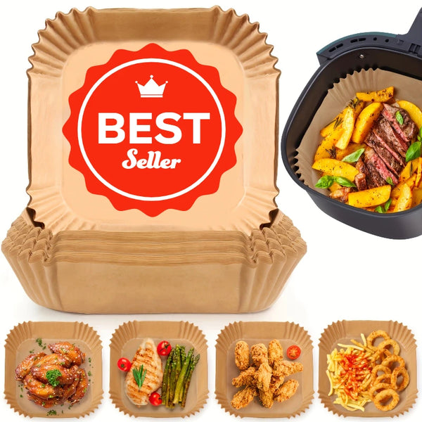 Air Fryer Parchment Paper Liners - 100 Disposable Non-Stick Sheets | Premium Baking Paper