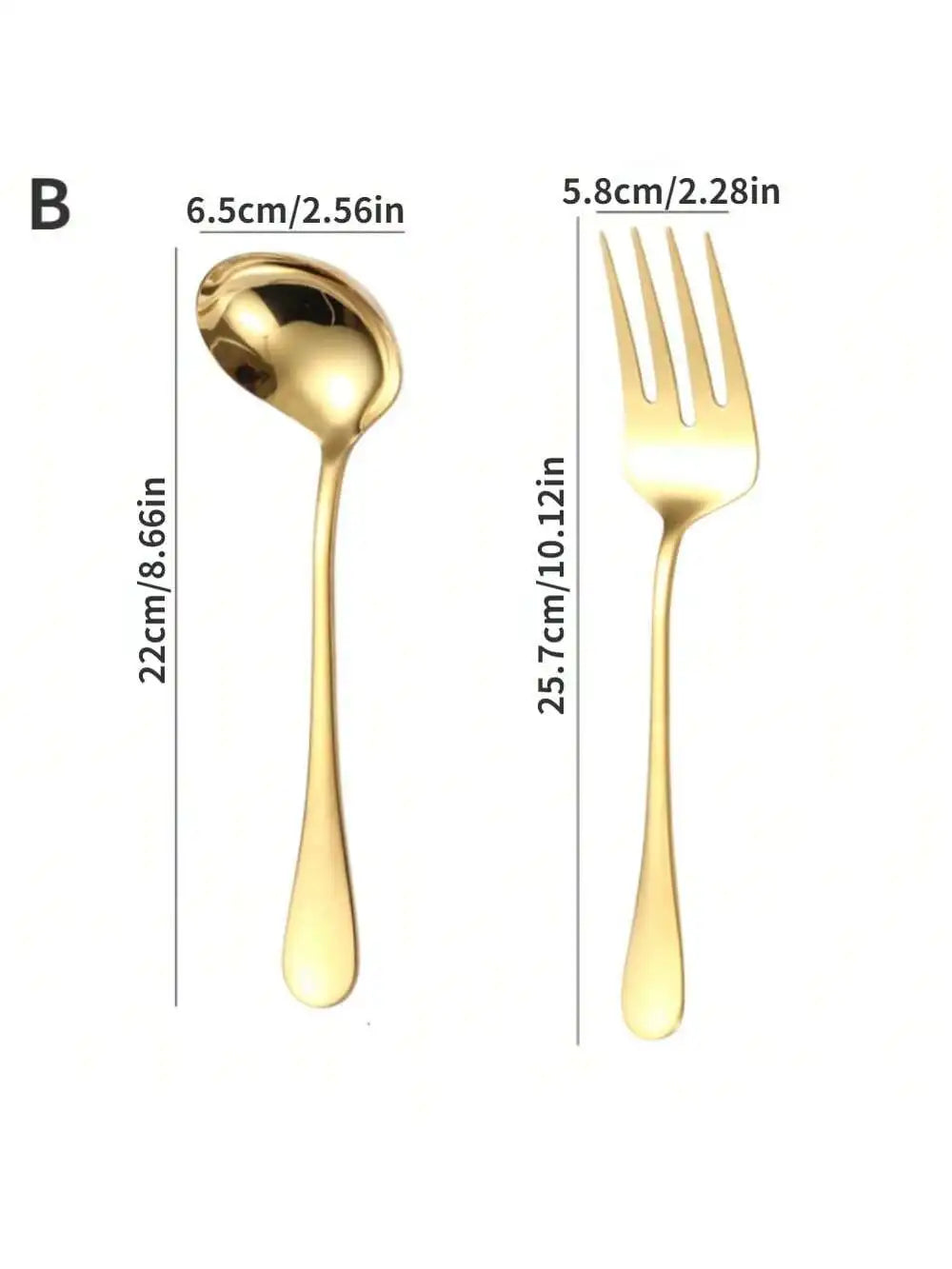 Conjunto de Talheres em Aço Inox Dourado - Colher, Garfo, Sopa, Fenda e Pá - Ricaly