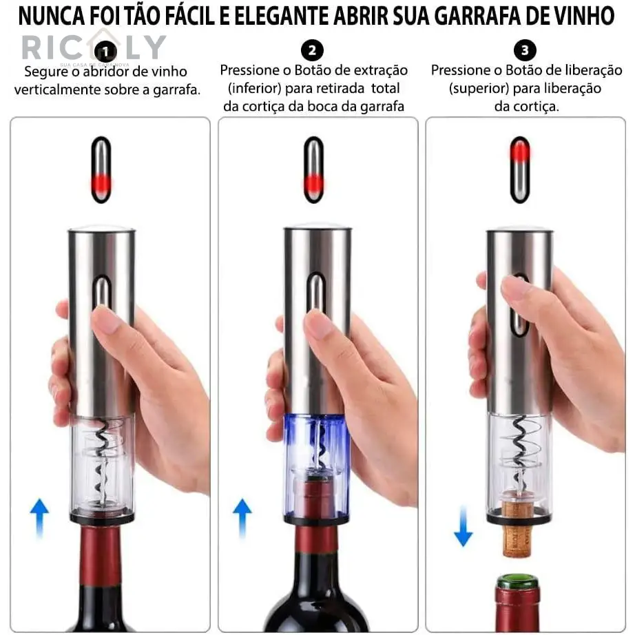 Abridor de Vinho Elétrico Ricaly Inox - Inox - Abridor de Vinho