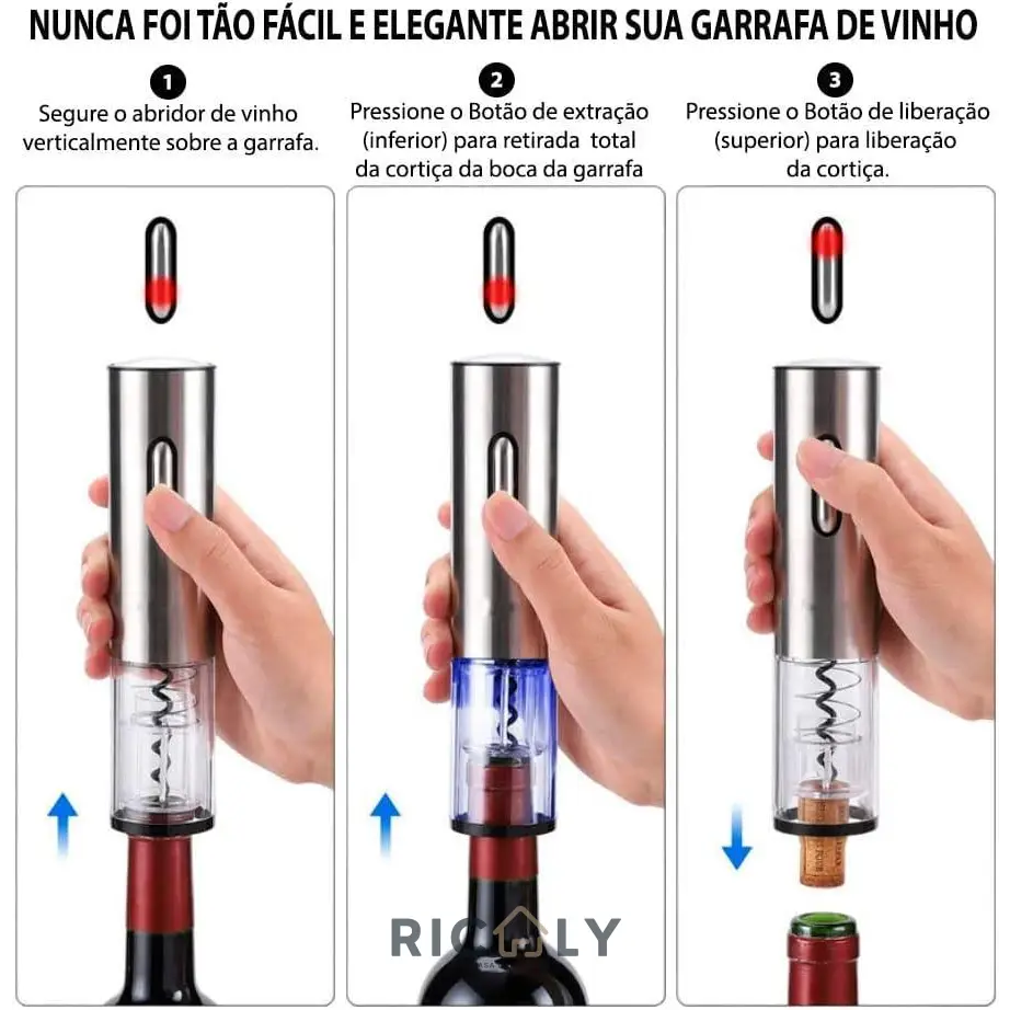 Abridor de Vinho Elétrico Ricaly Inox - Inox - Abridor de Vinho