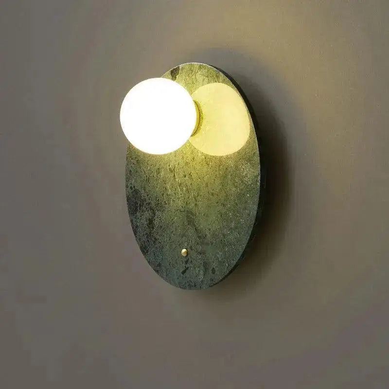 Arandela de Parede Interna Stone by Ricaly: Iluminação Sofisticada com Toque Inovador - Iluminação - Modelo Redondo & Mármore Verde - 220V - AMRV220V