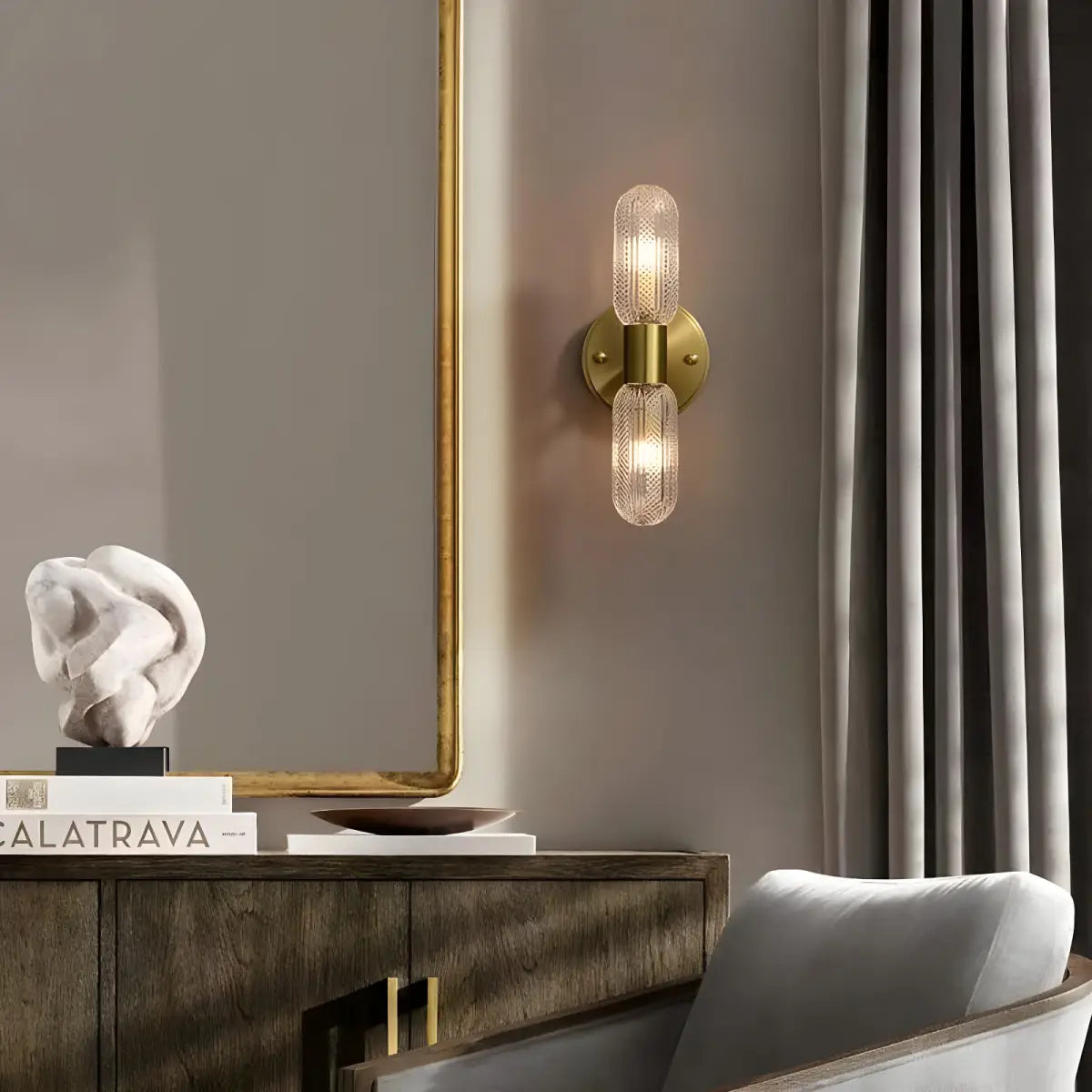 Arandela Dourada Retro Elegance Ricaly latão vidro arandela Iluminação Compre