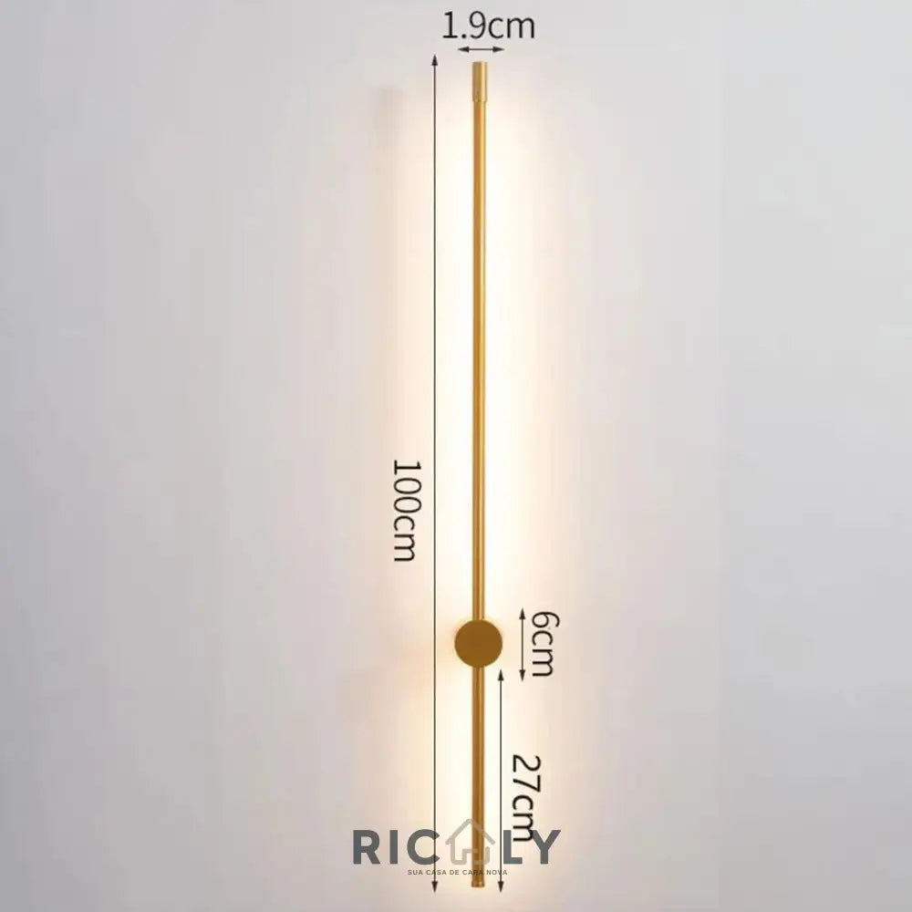 Arandela Linear Ajustável Ricaly: Iluminação Elegante e Inovadora para Ambientes Internos Dourado 100cm