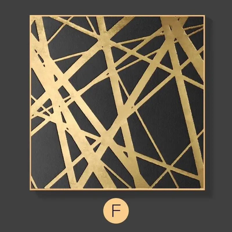 Arte abstrato dourado sobre preto, linha minimalista para decoração Nórdica Ricaly