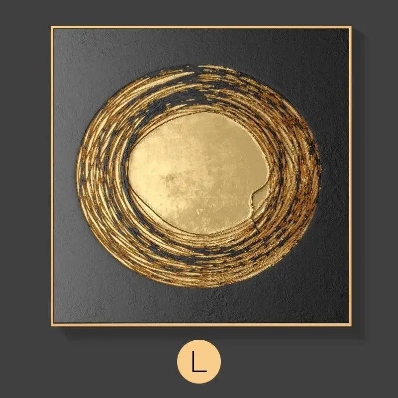 Arte abstrata circular dourada e preta para decoração minimalista Ricaly