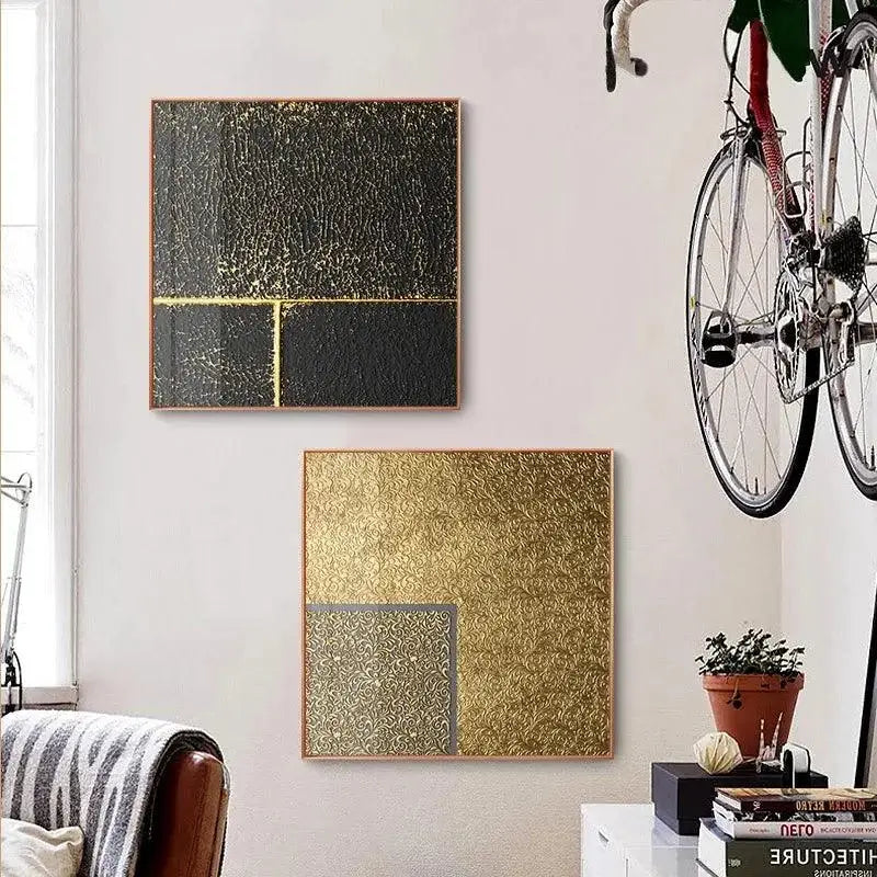 Duplas de quadros abstratos dourados com textura, arte nórdica minimalista Ricaly