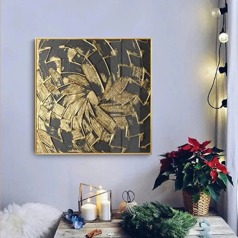 Pintura abstrata dourada e cinza com textura, estilo nórdico minimalista Ricaly