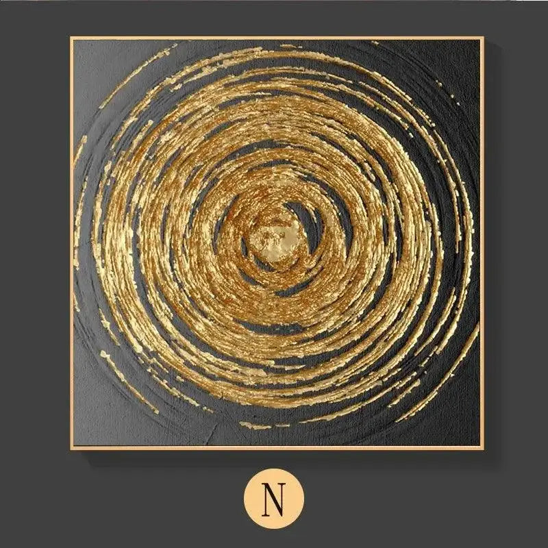 Arte abstrato dourado com espiral texturizada, estilo nórdico minimalista Ricaly