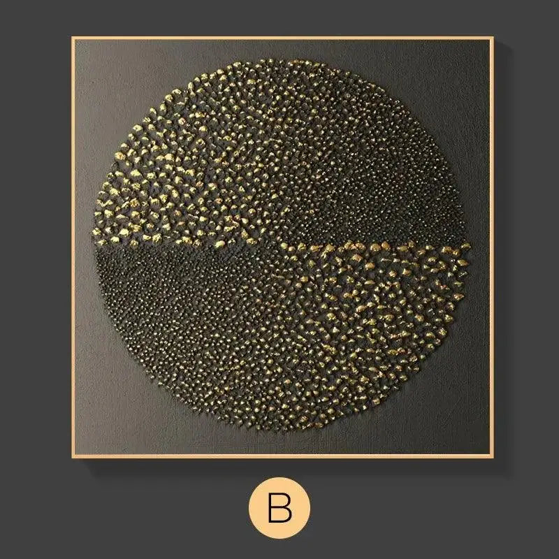 Quadro Abstrato Dourado Texturizado com círculo na parede estilo Nórdico moderno