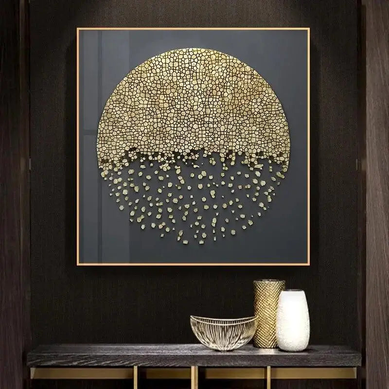 Arte abstrata dourada em mosaico, minimalista e texturizada para decoração nórdica