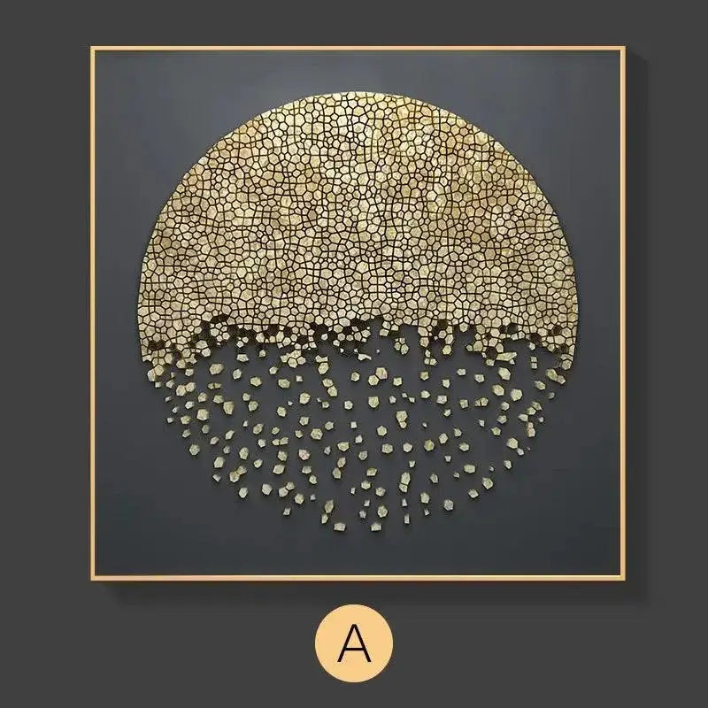 Arte abstrata de mosaico dourado circular minimalista para decoração moderna Ricaly