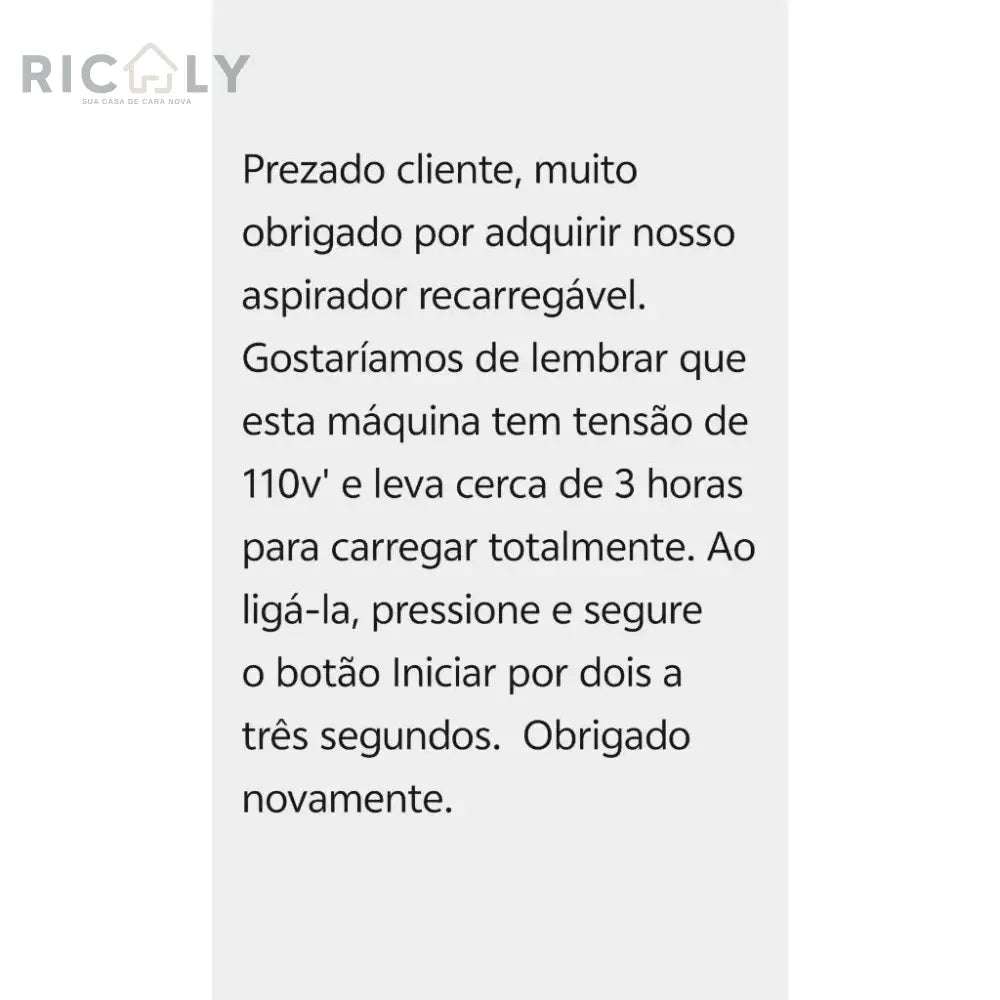 Aspirador Recarregável Ricaly: Limpeza Sem Fio, Sem Limites! ✨