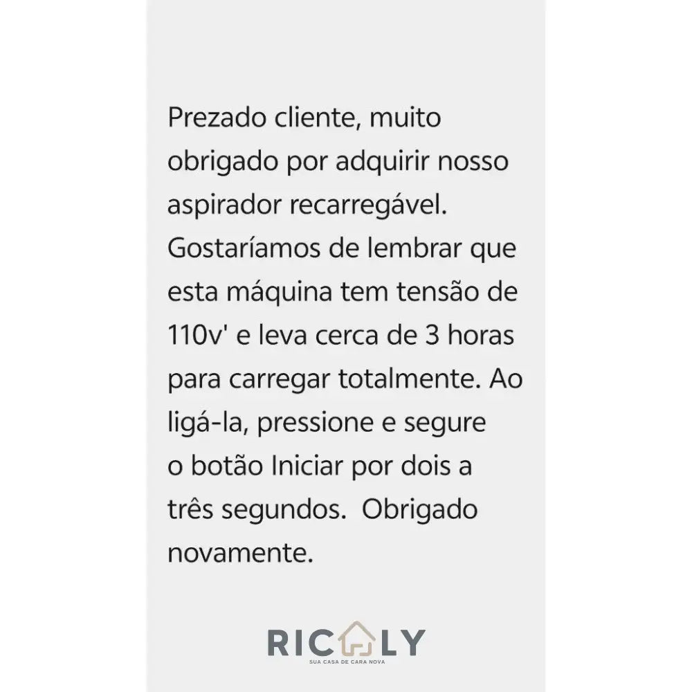 Aspirador Recarregável Ricaly: Limpeza Sem Fio, Sem Limites! ✨