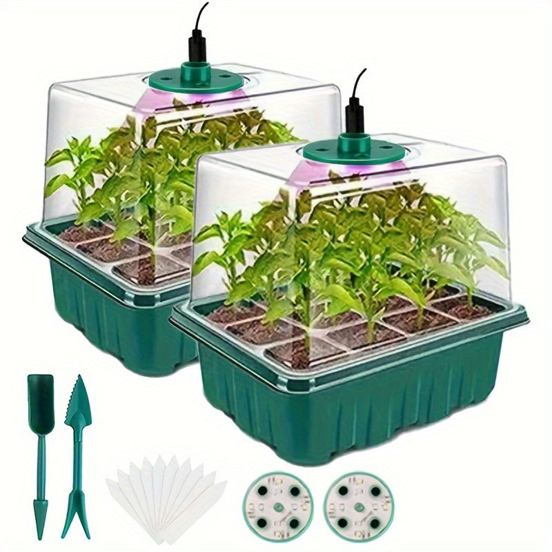 Mini Greenhouse: Kit de Germinação de Sementes com Luz de Crescimento - 2 Conjuntos com Cúpula Ajustável e 8 LEDs de Espectro Completo Ricaly