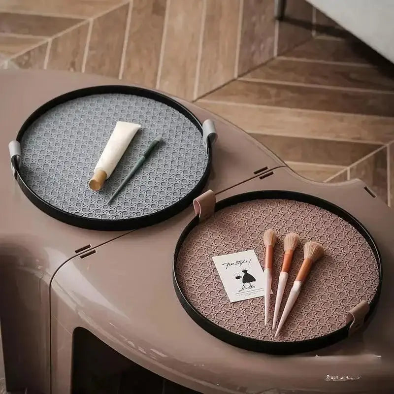 Três bandejas redondas decorativas com bottoms padrões para banheiro Marrom Ricaly