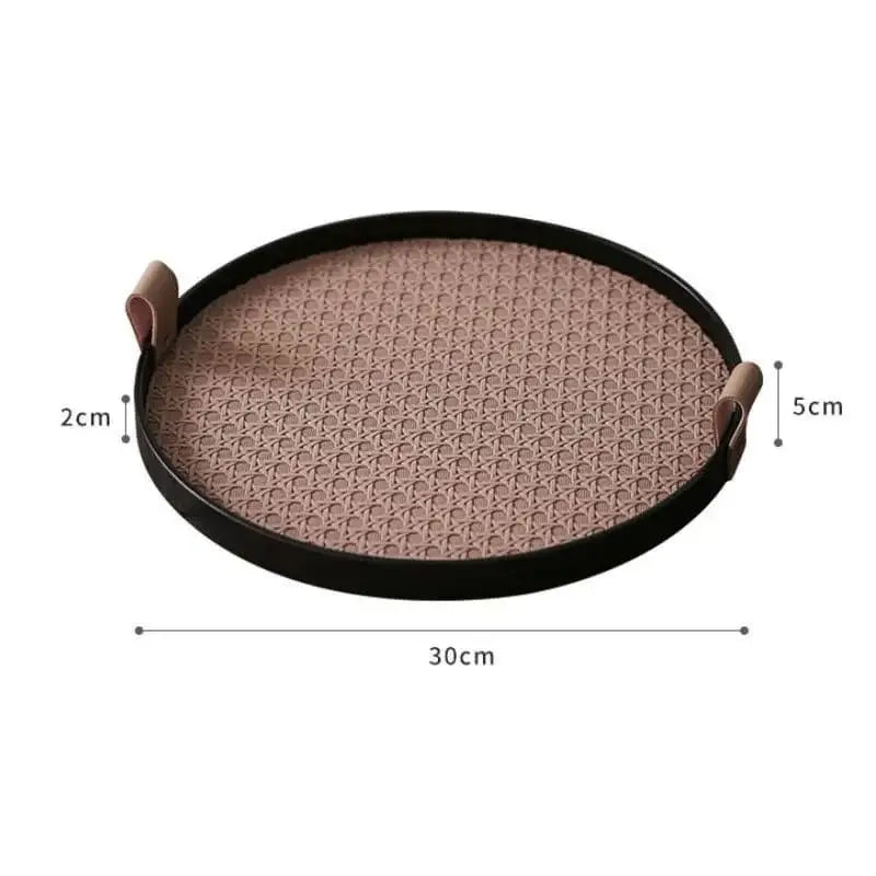 Bandeja de servir redonda de fibra natural com alças para decoração banheiro Marrom