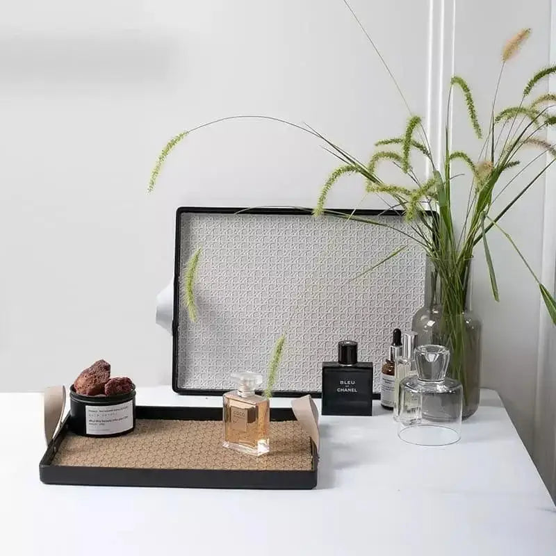 Bandeja Decorativa Retangular com Alça Ricaly e Base Trançada Compre