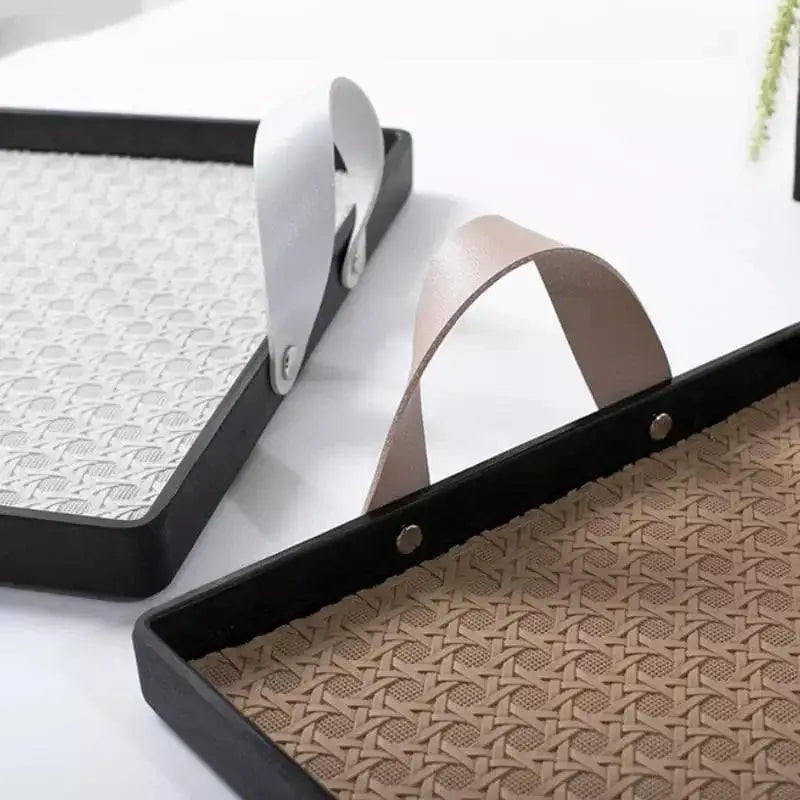 Bandeja Decorativa Retangular com Alça Ricaly e Base Trançada Compre