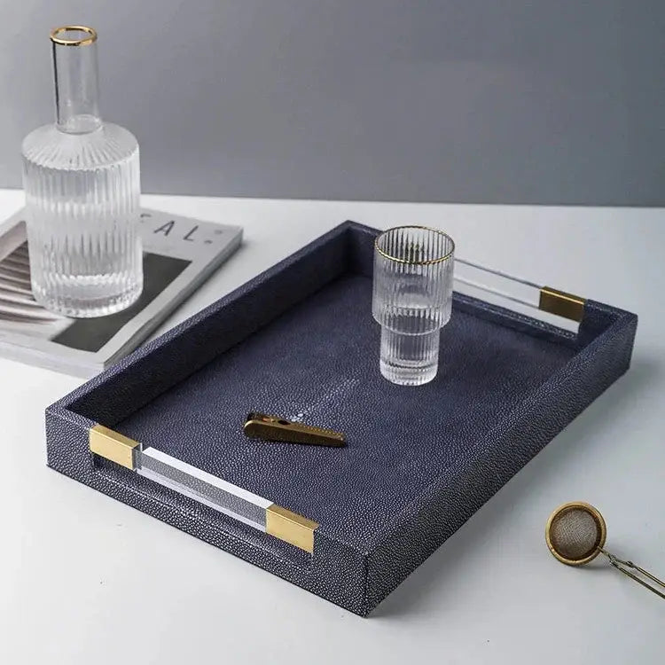 Bandeja Retangular Cinza Escuro com Alças Transparentes para Decoração Elegante Compre agora Ricaly