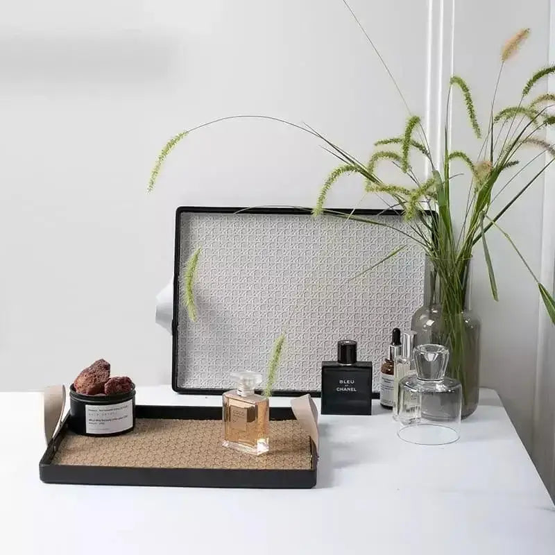Bandeja Decorativa Retangular com Alça Ricaly e Base Trançada Compre