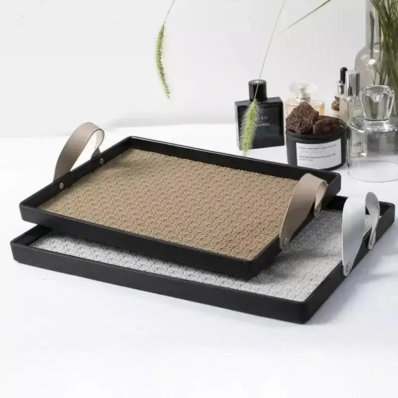 Bandeja Decorativa Retangular com Alça Ricaly e Base Trançada Compre