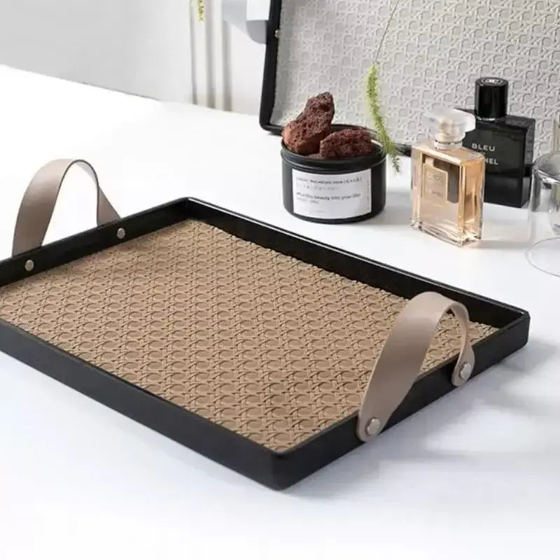 Bandeja Decorativa Retangular com Alça Ricaly e Base Trançada Compre
