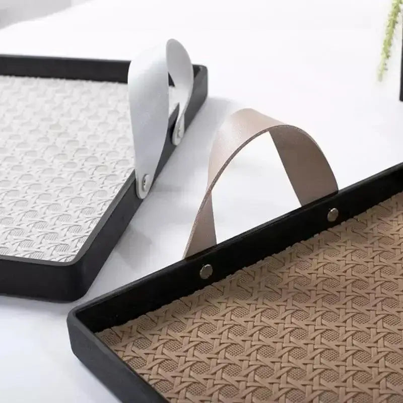 Bandeja Decorativa Retangular com Alça Ricaly e Base Trançada Compre