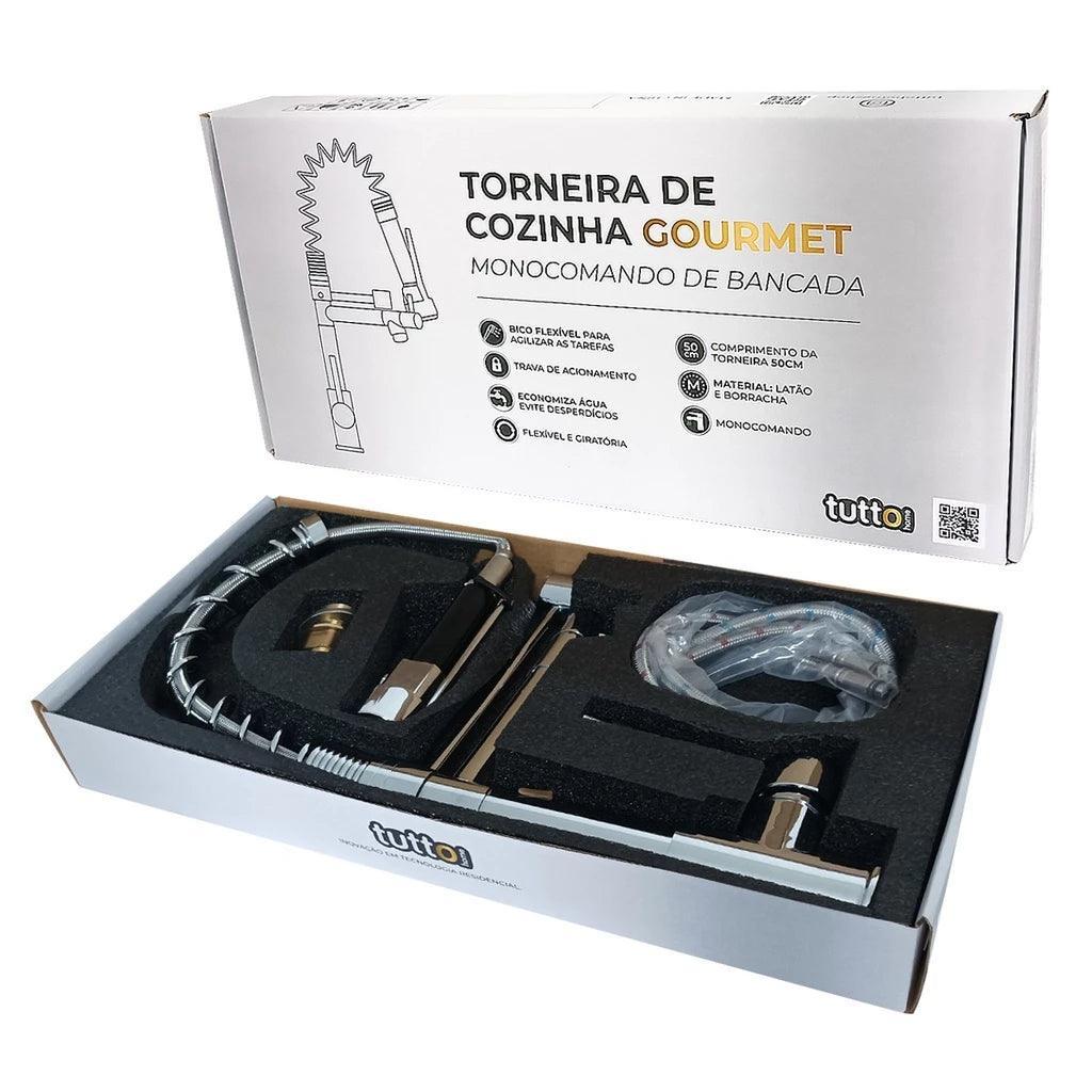 Torneira de Cozinha Monocomando Gourmet Extensível com Bico de Acionamento para Água Quente e Fria - Ricaly