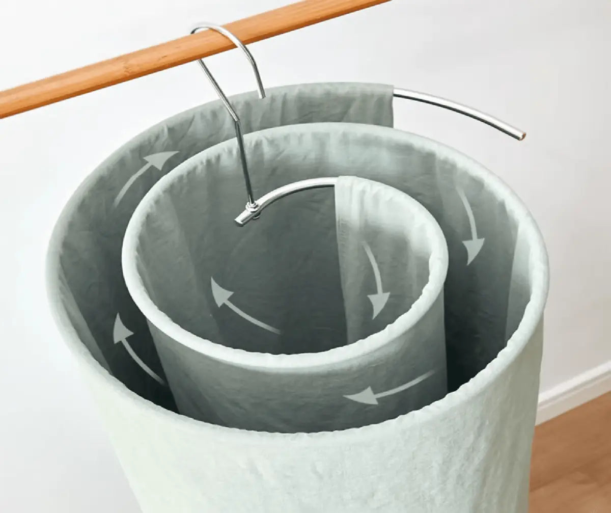 Cesto de roupa pendurado em espiral aço prateado design prático Ricaly