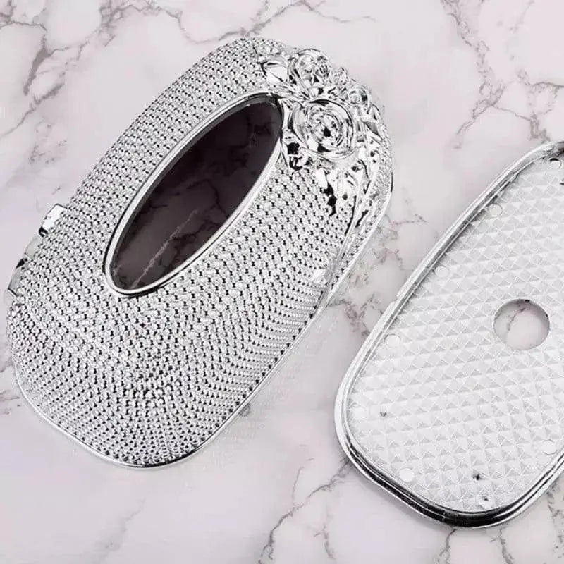 Chaveiro de carro revestido com strass, elegante e dourado do Produto Caixa Lenços Banheiro Ricaly