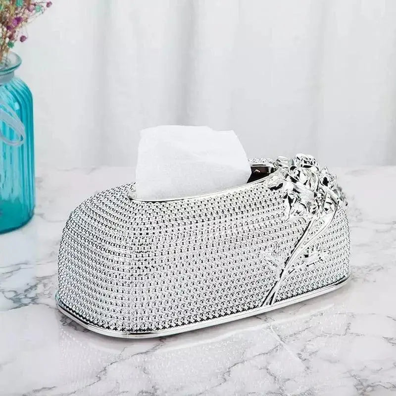 Caixa de lenços de metal dourado com detalhes florais, estilo sofisticado Ricaly