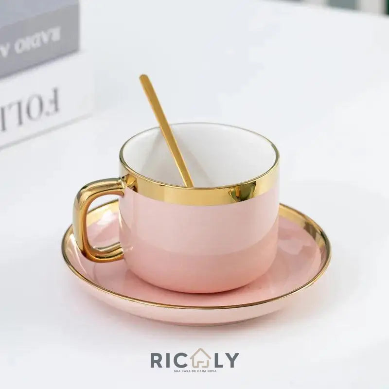 Caneca de Café de Cerâmica com Pires Luxuosa Ricaly