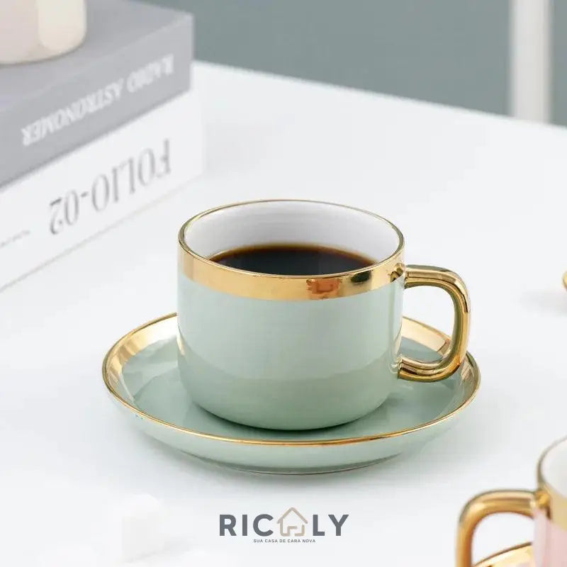 Caneca de Café de Cerâmica com Pires Luxuosa Ricaly