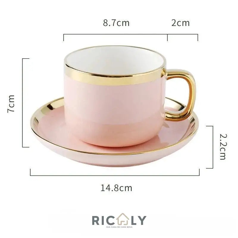 Caneca de Café de Cerâmica com Pires Luxuosa Ricaly - Caneca de Café de Cerâmica - Rosa - 300ml - 14:175#Pink;26:200008120#300ml