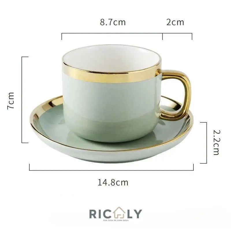 Caneca de Café de Cerâmica com Pires Luxuosa Ricaly - Caneca de Café de Cerâmica - Verde Claro - 300ml - 14:193#Light green;26:200008120#300ml