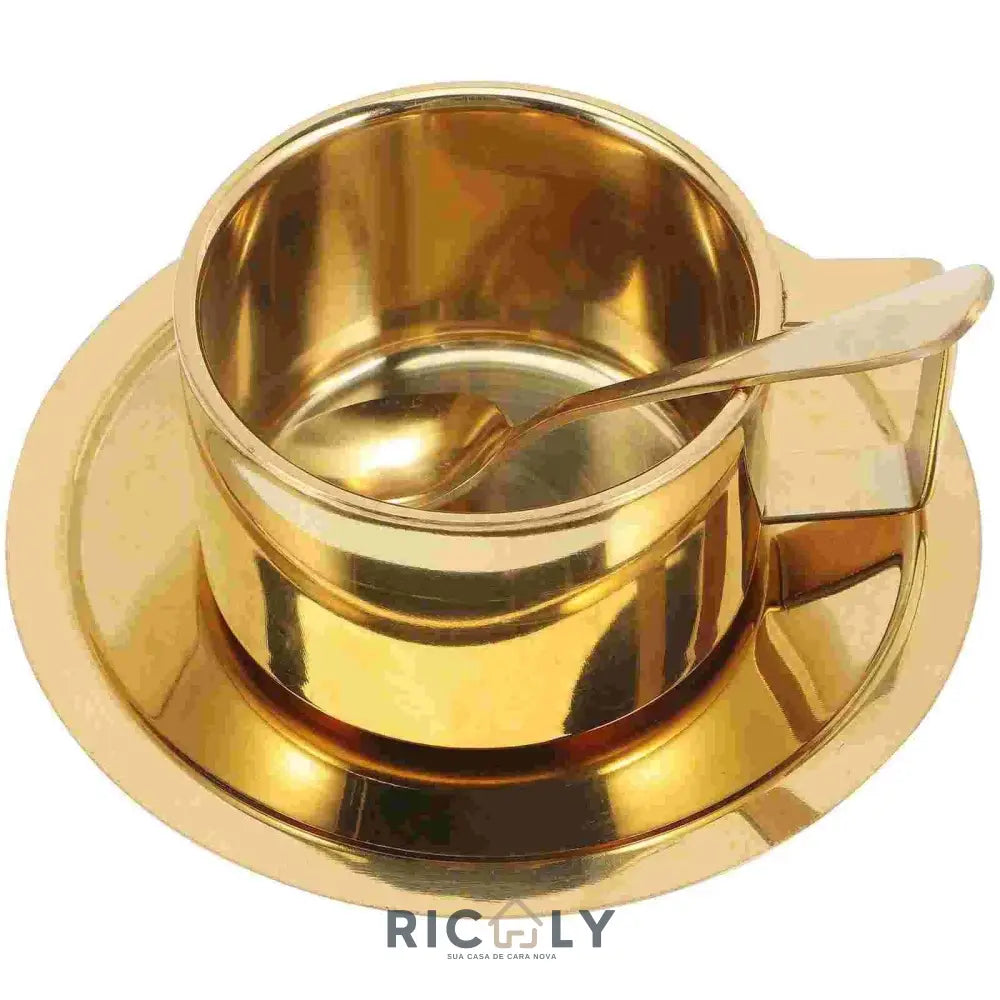 Caneca de Café Dourado de Aço Inoxidável Ricaly - Caneca de Café Dourado de Aço Inoxidável Ricaly - Dourado - 14:10#Golden