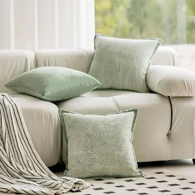 Capa de almofada de sofá estampada em verde claro para decoração confortável
