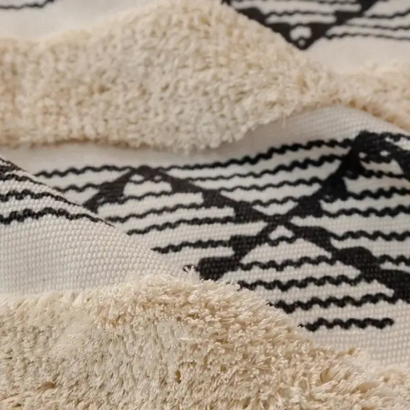 Tapeçaria texturizada com padrão e franja para o sofá Capa Sofá Algodão Linho Boho Design 3D Exclusivo Ricaly