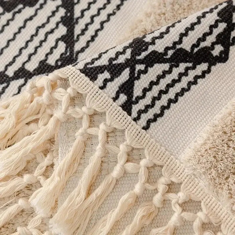 Tapete texturizado com franjas do produto Capa Sofá Algodão Linho Boho Design 3D Ricaly