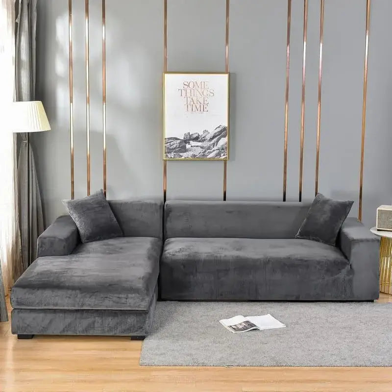 Sofá retrátil de veludo cinza estilo Ricaly para sala moderna e confortável