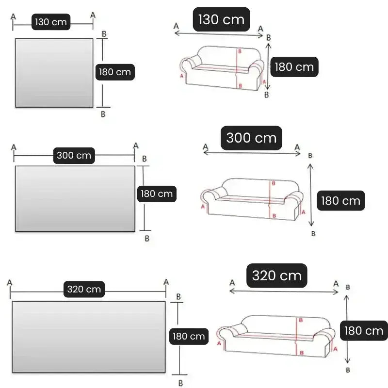 Guia de tamanhos para capa de sofá Confortável Modelo Único 180x130cm Ricaly