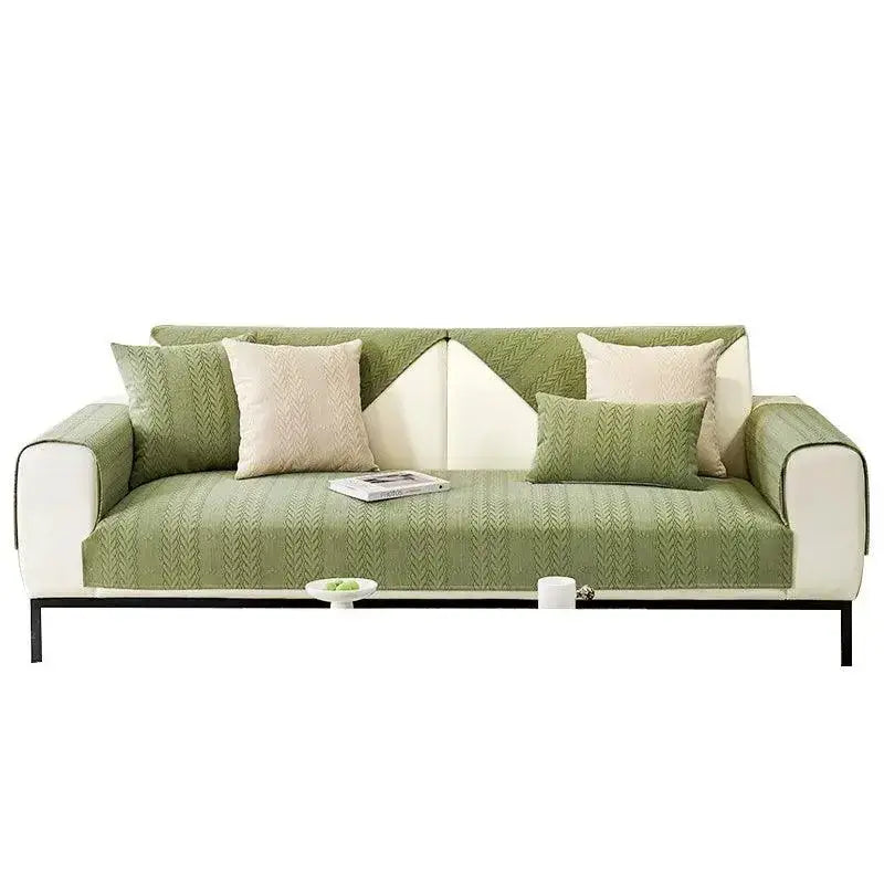 Fronha protetora para sofá verde e branca com almofadas, tamanho 70x70cm Ricaly