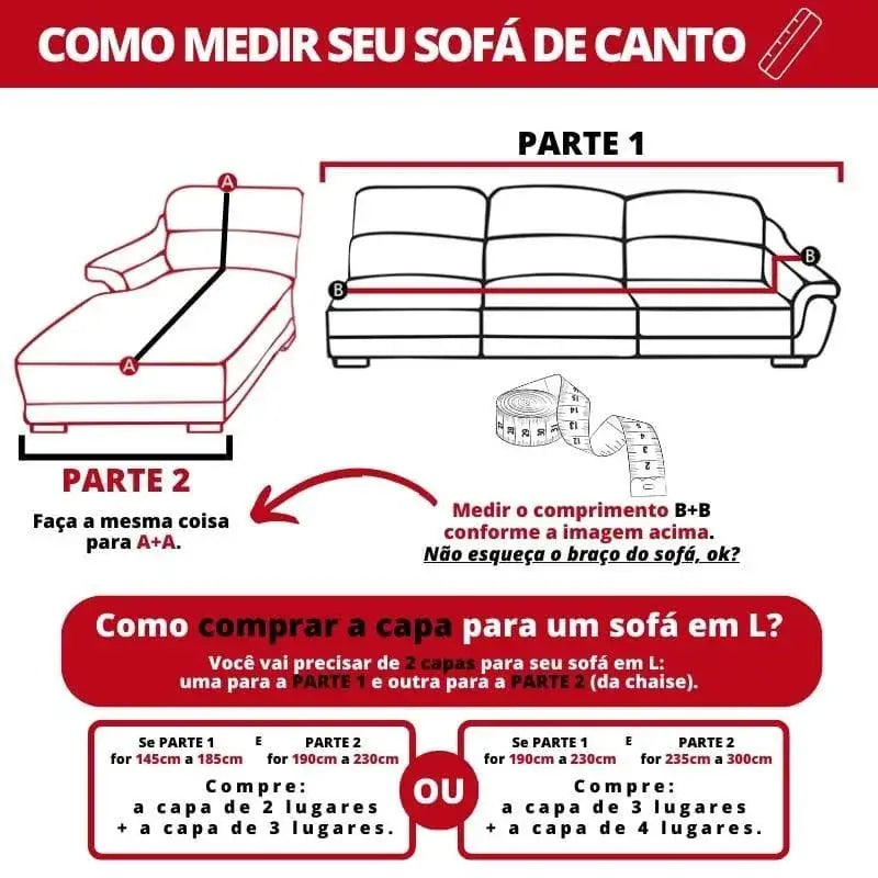 Diagrama para medir um sofá retrátil para capa de proteção Ricaly Sofá Premium