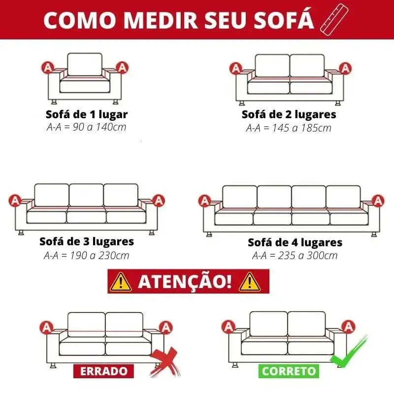 Guia de medição de sofá para Capa Sofá Suede Premium Preto 1 Lugar Conforto Ricaly