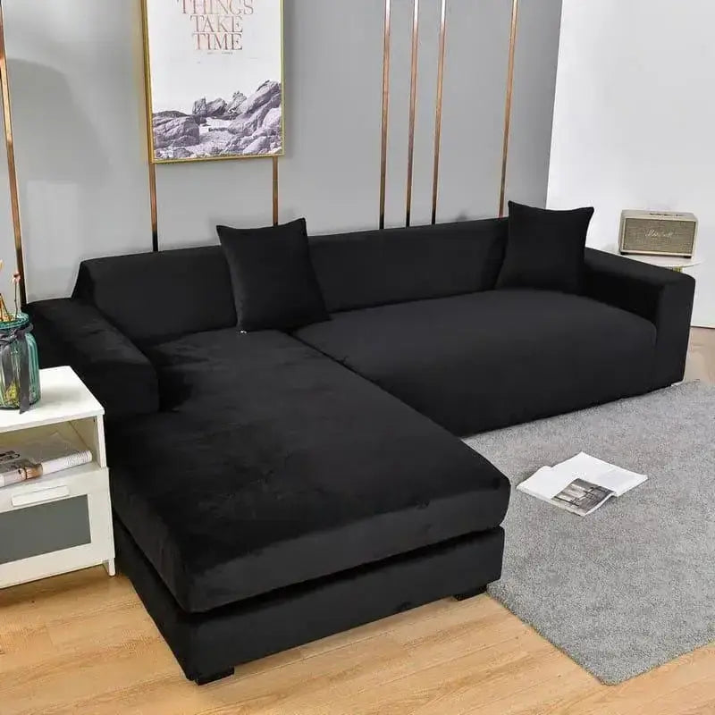 Sofá seccional preto com almofadas de design confortável Capa Sofá Suede Premium