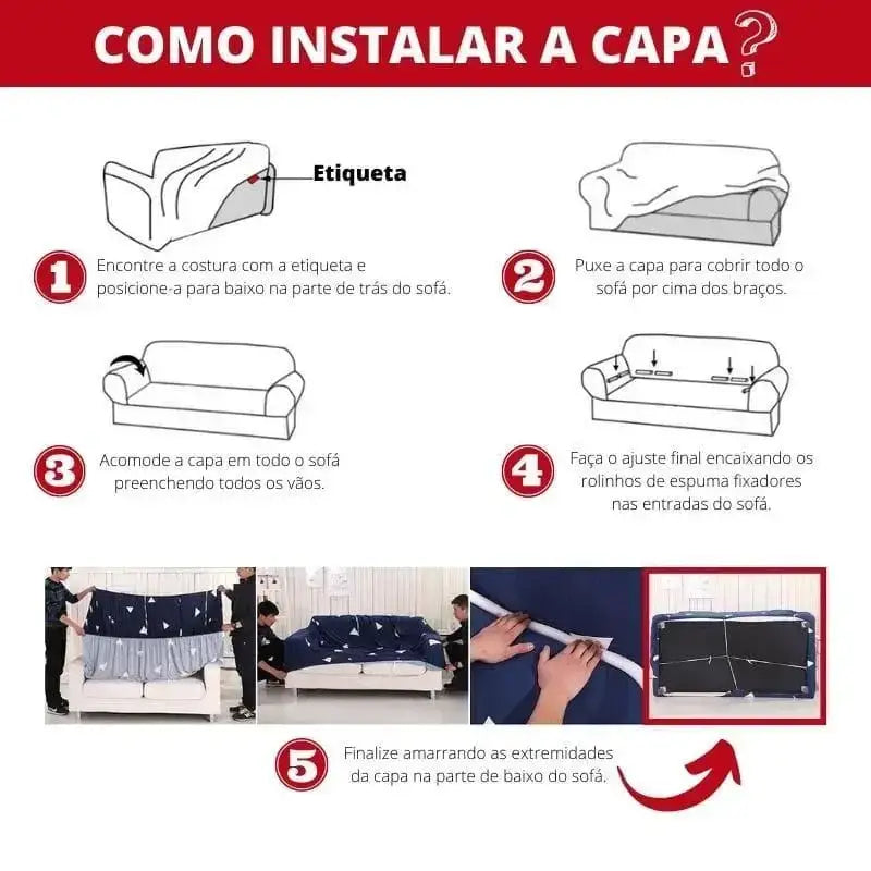 Guia de instalação da capa de sofá Suede Premium Preto Ricaly para 1 lugar
